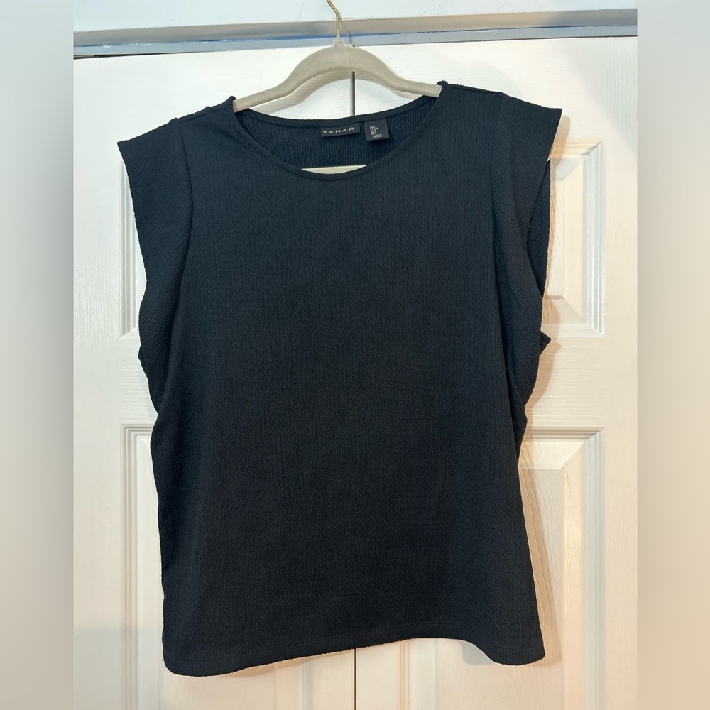 Tahari Black Ribbed Muscle Tee